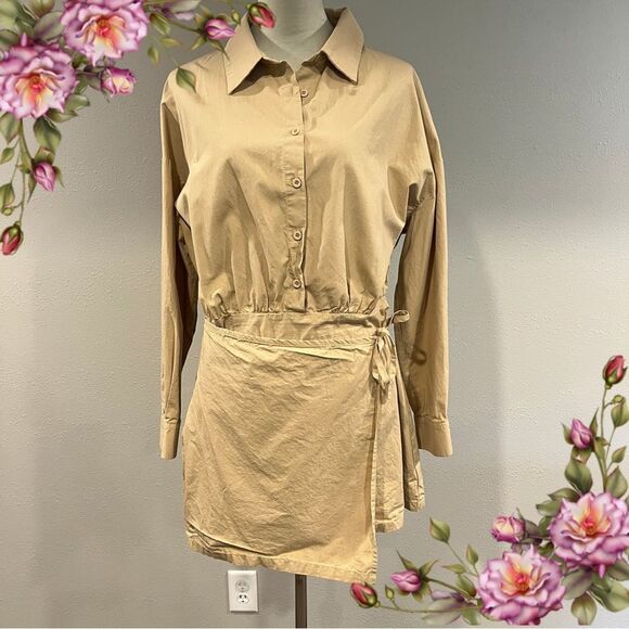 Beige Button-Up Shirt Dress size Large - Picture 1 of 13